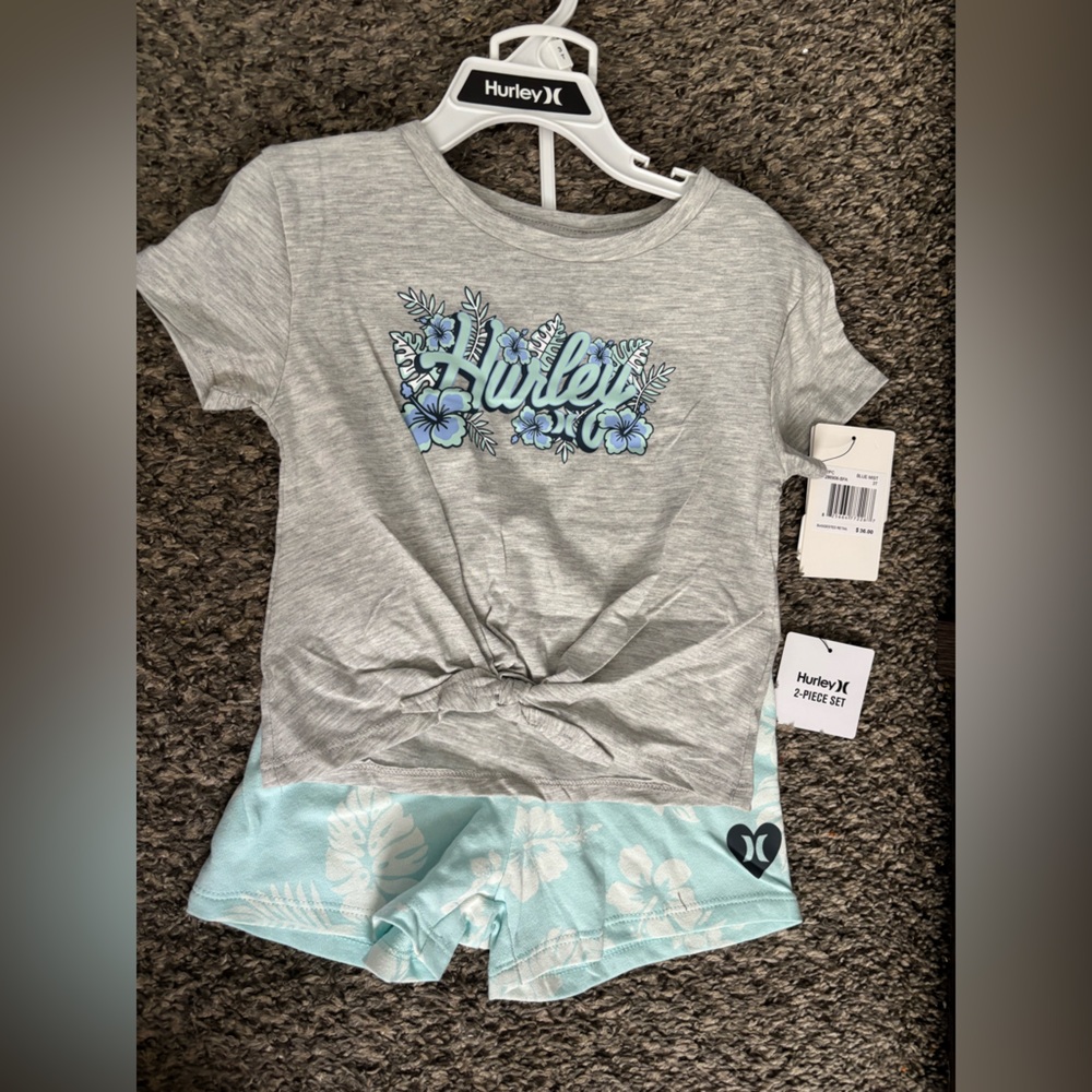 Hurley Blue Mist Girls Two-Piece Tee and Shorts Set